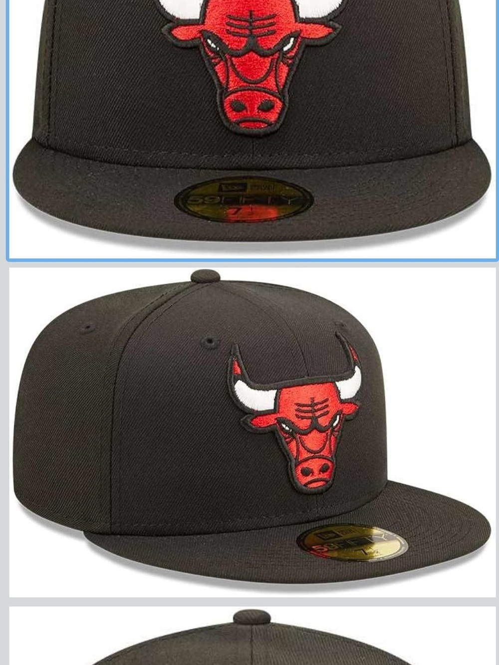 New Era Black Hat with Red and White Chicago Bull Logo